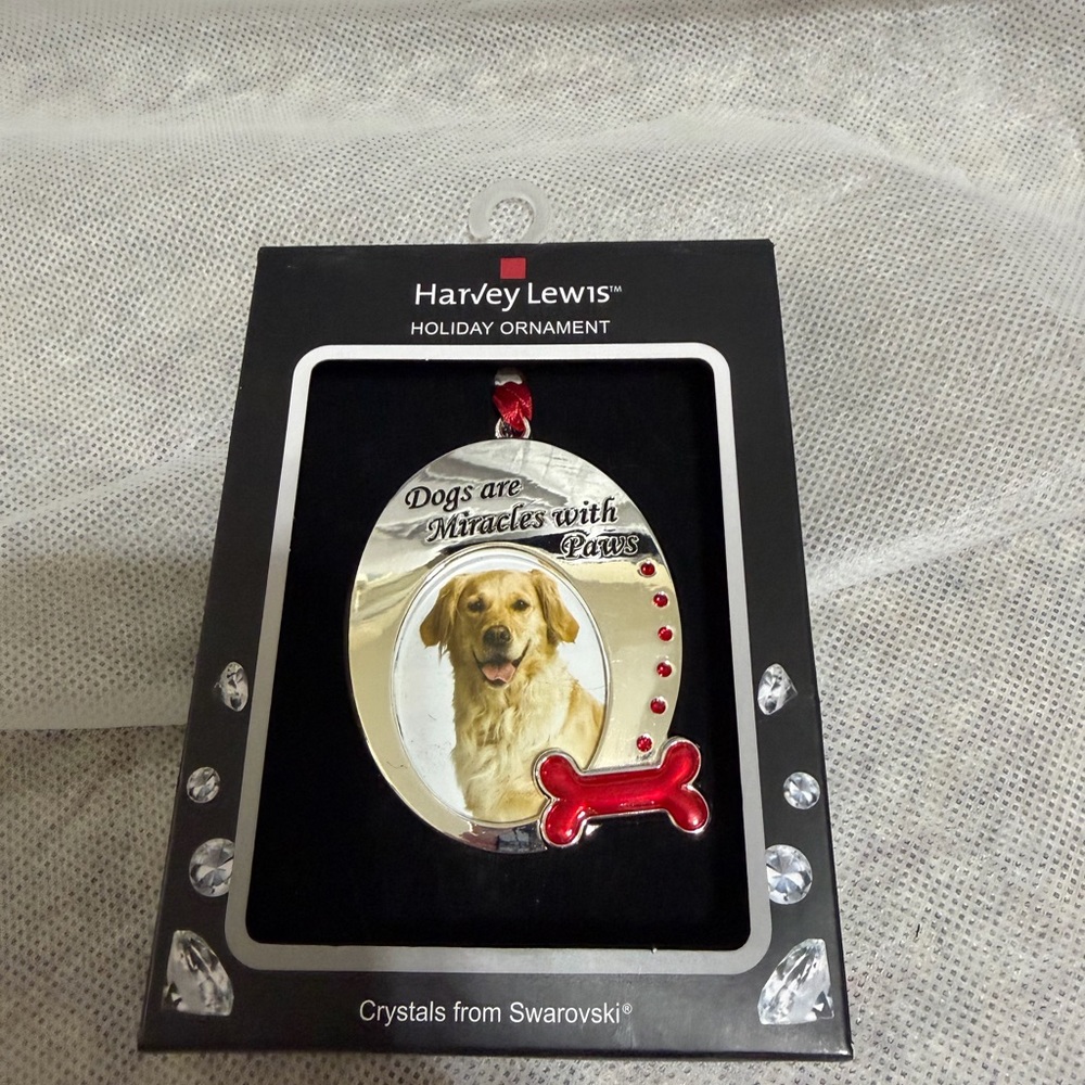 Dog Ornament with Red‎ and Silver Accents Harvey Lewis Swarovski Christmas